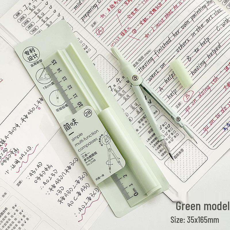 Multifunctional Three-in-One Compass, Ruler & Pencil Set for Students