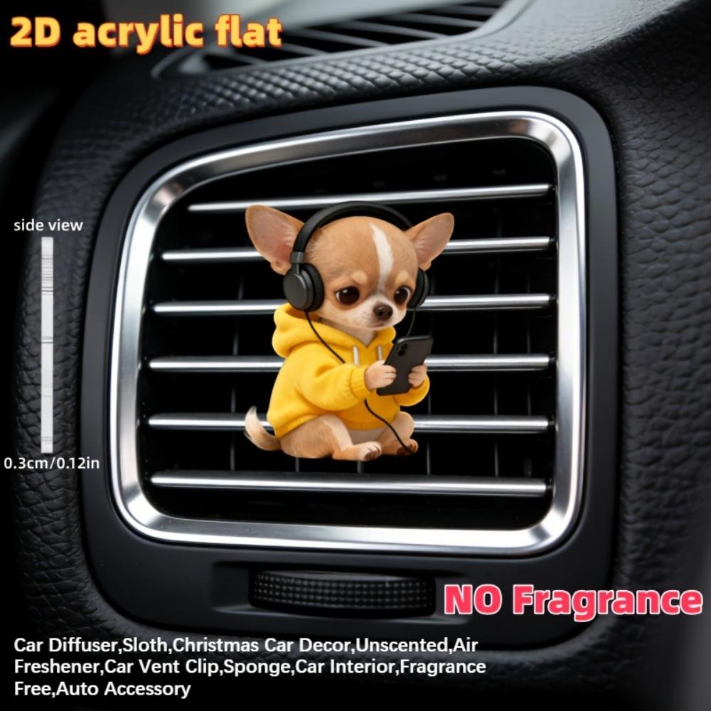 2D Flat Yellow Dog Car Vent Clip Decorative Diffuser (fragrance Not Included), Car Interior Decoration, Aromatherapy Clip, Ideal for Holiday Gifts