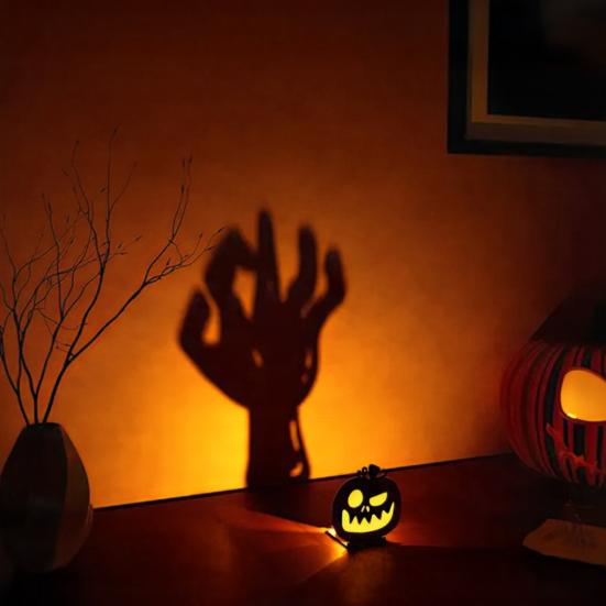 Halloween Shadow Candle Holder Funny Shadow Stand Candlestick with Witch Skeleton Pumpkin Cat Silhouette Holiday Table Centerpiece for Home