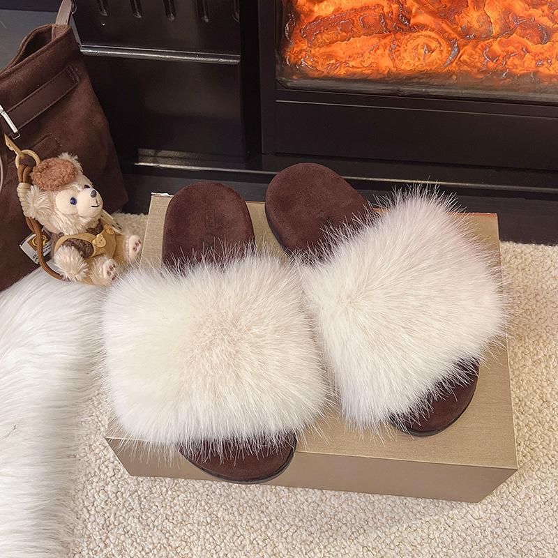 Premium Thick-bottomed Fluffy Slippers for Women's Outer Wear 2025 New Autumn and Winter Non-slip and Height-increasing One-word Cotton Slippers