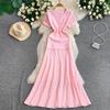 Temperament elegant daughter wind bead round neck dress women's high-end pleated knitted fishtail dress long dress