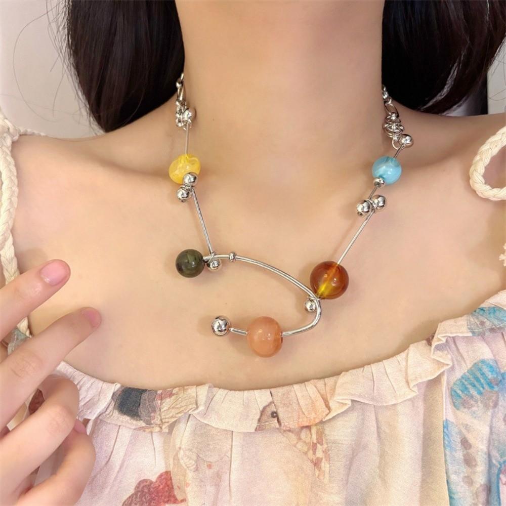 Punk Aesthetic Bead Chain Necklace Colorful Clavicle Chain Fashion Collarbone Necklace  Women