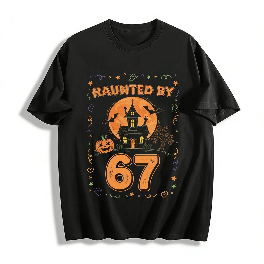 Halloween Themed Haunted By 67 Graphic Print Top Pure cotton T-shirt XXS