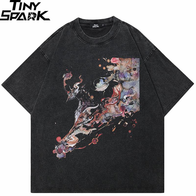 Hip Hop Streetwear Gewaschenes T-Shirt Herren Grafikdruck Harajuku T-Shirt Sommer Kurzarm T-Shirt Baumwolle Lässige Oberteile T-Shirts
