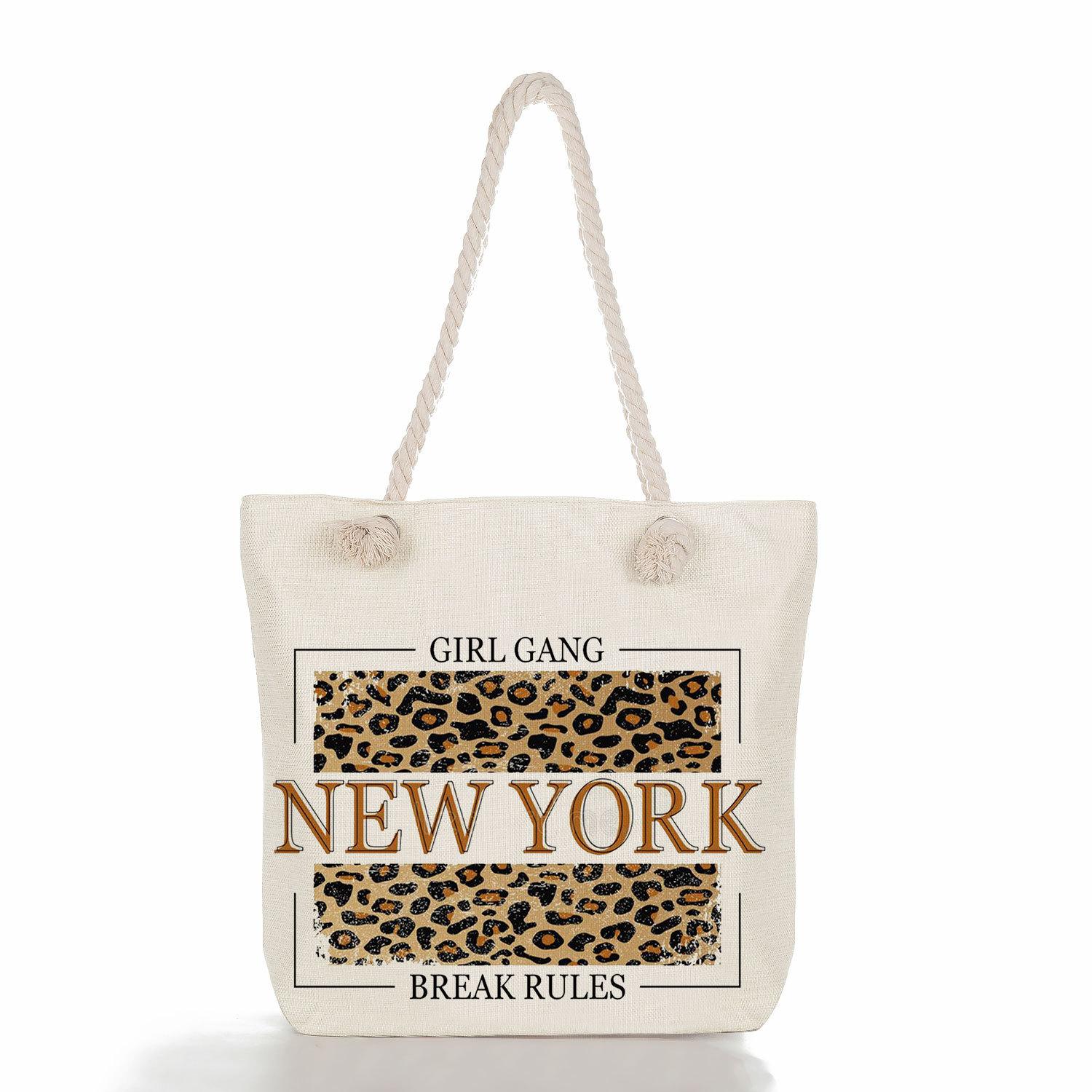 Leopard print print thick rope single-shoulder beach bag 7276 KTB