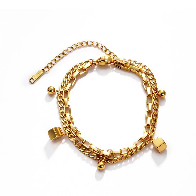 Ladies' small square double-layer titanium steel bracelet - a simple and versatile style accessory
