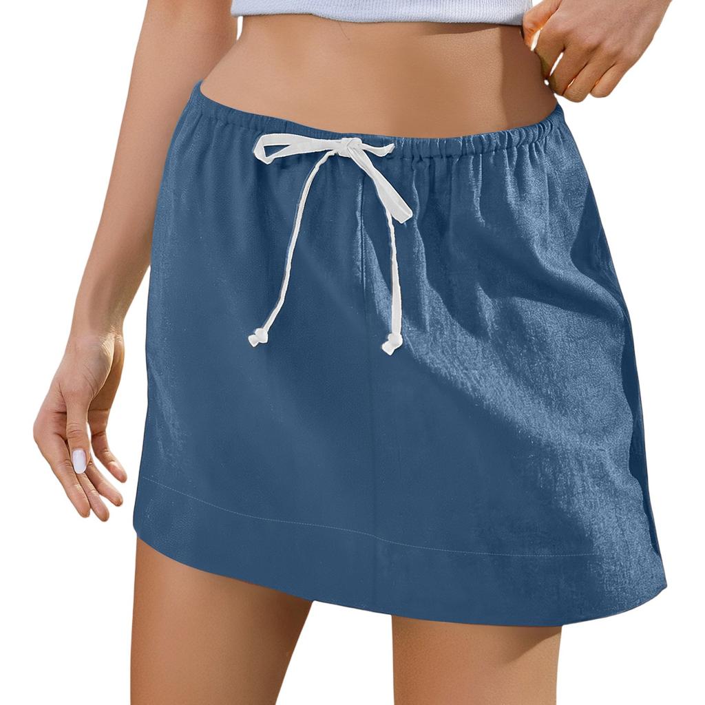 Damen Sommer Elastische Krawatte Einfarbig Locker Kurzer Rock