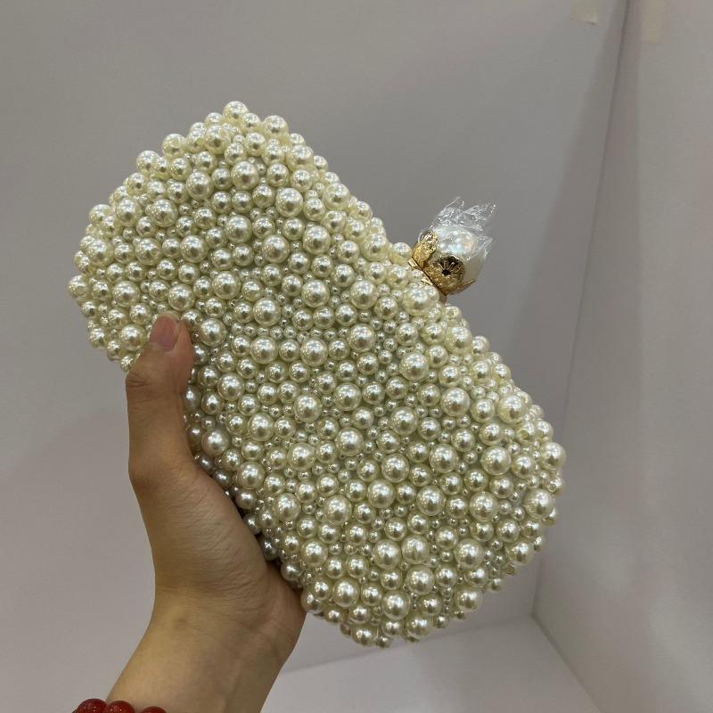 New Women's Bag, Dinner Bag, Pearl Round Bead Clutch Bag, Beaded Women's Dress, Banquet, Bridal Square Bag