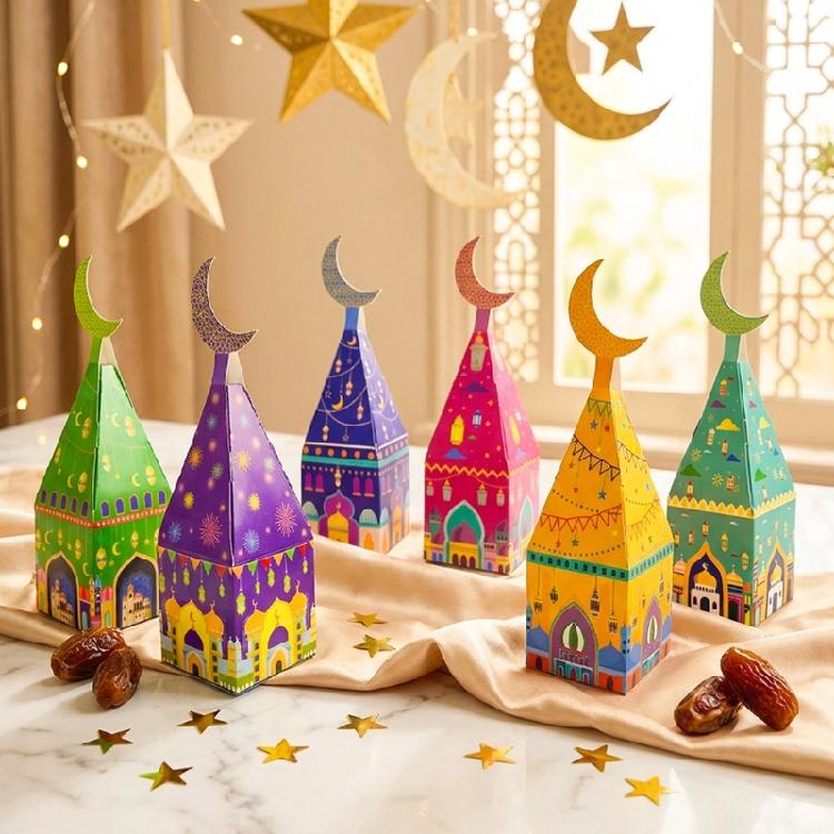 12Pcs Mosque Shaped Party Treat Holders Candy Chocolate Boxes For Wedding Cultural Event Middle Eastern Gift Packaging