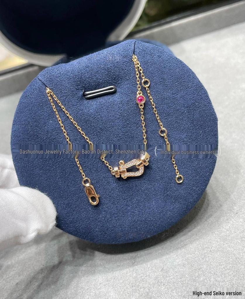 V Gold Rose Gold Full Diamond Horseshoe Bracelet and 8-Shaped Necklace Set