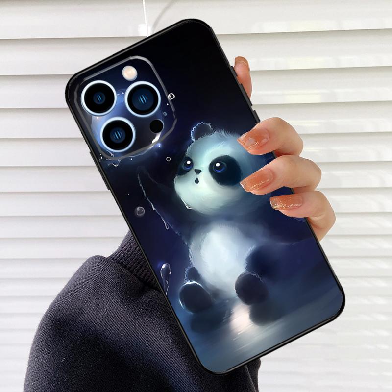 Cute Cartoon Panda Phone Case For iPhone 16 15 14 13 11 12 17 Pro Max mini 15 16 Plus 16e 17 Air Cover Fundas