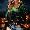 Women's V-Neck Long Sleeve Halloween Print Lightweight Blouse for Fall Parties and Everyday Wear