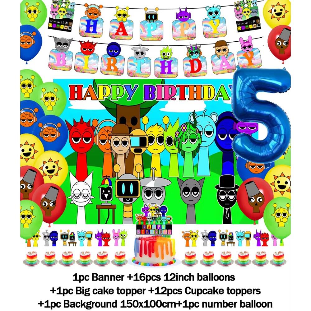Hot Game-Incredibox Sprunki Kids Birthday Party Balloon Banner Background Cake Topper Decoration Baby Boy Party Supplies Gifts