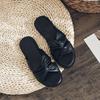 Fashion Soft Leather Twist Bow Slippers Woman Brief Cross Band Sandals Low Heels Slides Beach Shoes Summer Ladies Flipflops Casual Clogs