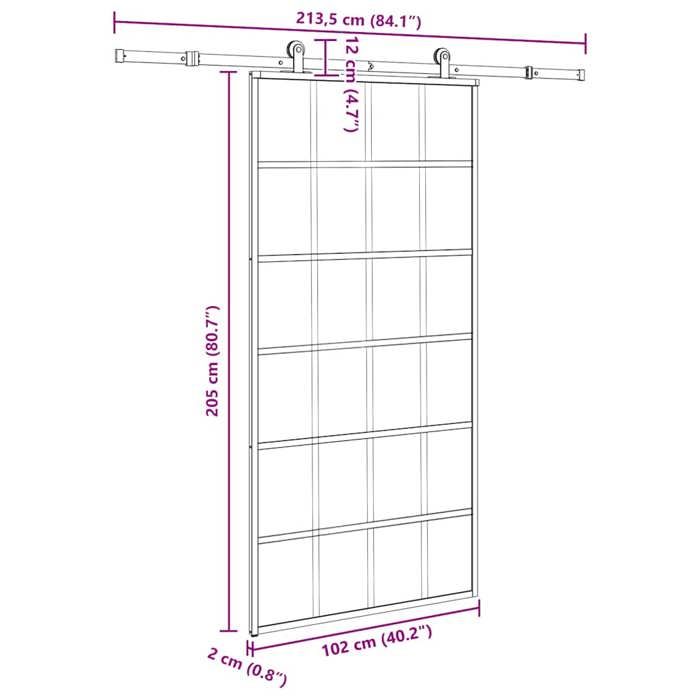 VidaXL Sliding Door and Hardware ESG Glass and Aluminum, Sliding Door On Rail, Interior Sliding Door, 3332856