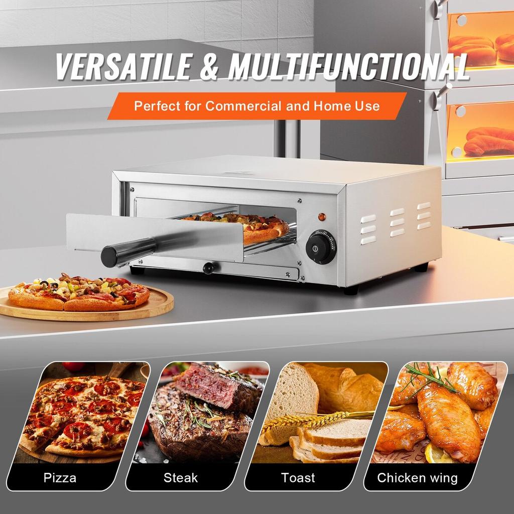 Electric Pizza Oven 12-inch 1500W 122-662℉ Temp Range Removable Crumb Tray