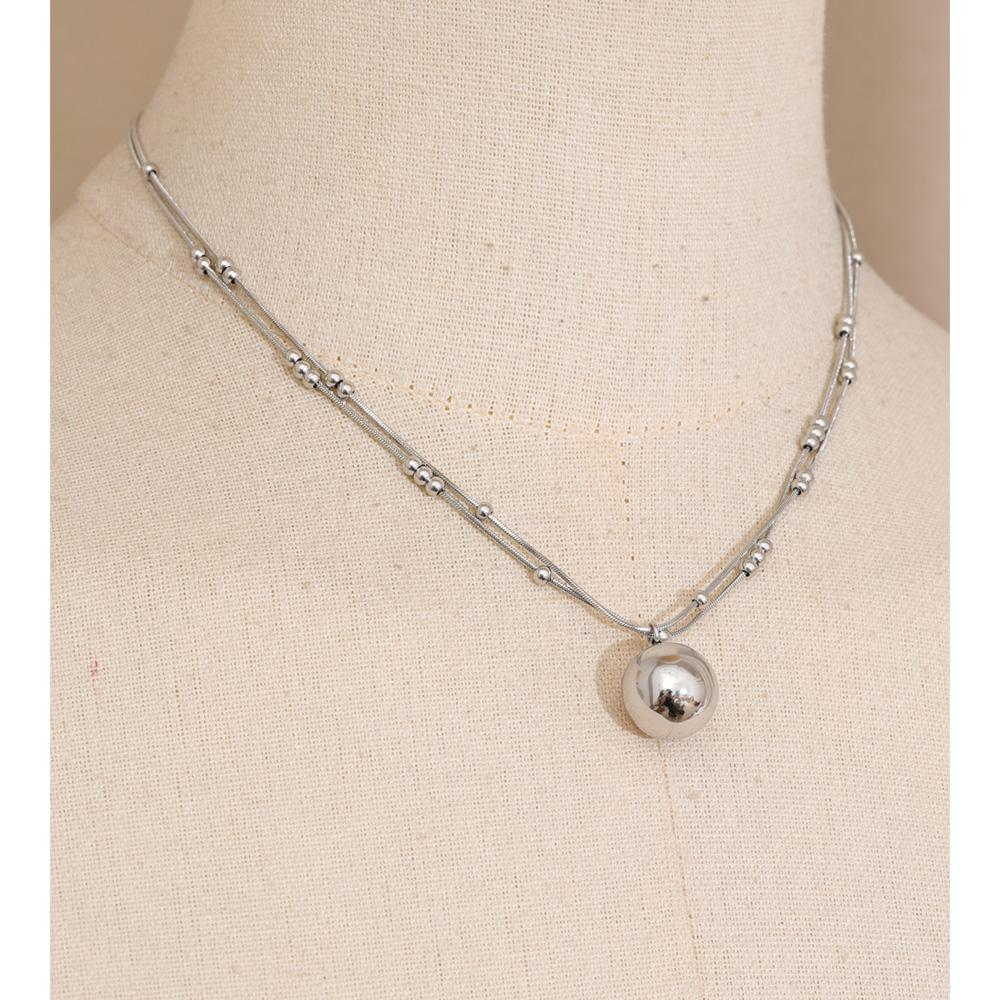 Eetit Stainless Steel Double-Layer Chain Round Stacking Necklace Pendant 16K Golden & Platinum Plated Waterproof Collar Jewelry