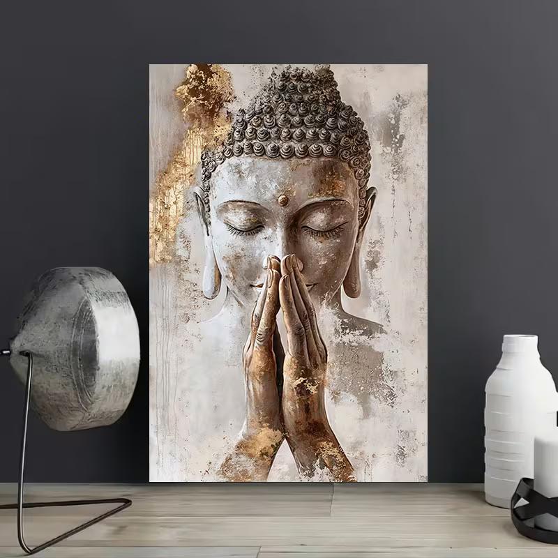 Painting Featuring a Serene Statue in a Meditative Pose, a Modern Minimalist Style Wall Art Decoration, Suitable for Living Room 20x30cm