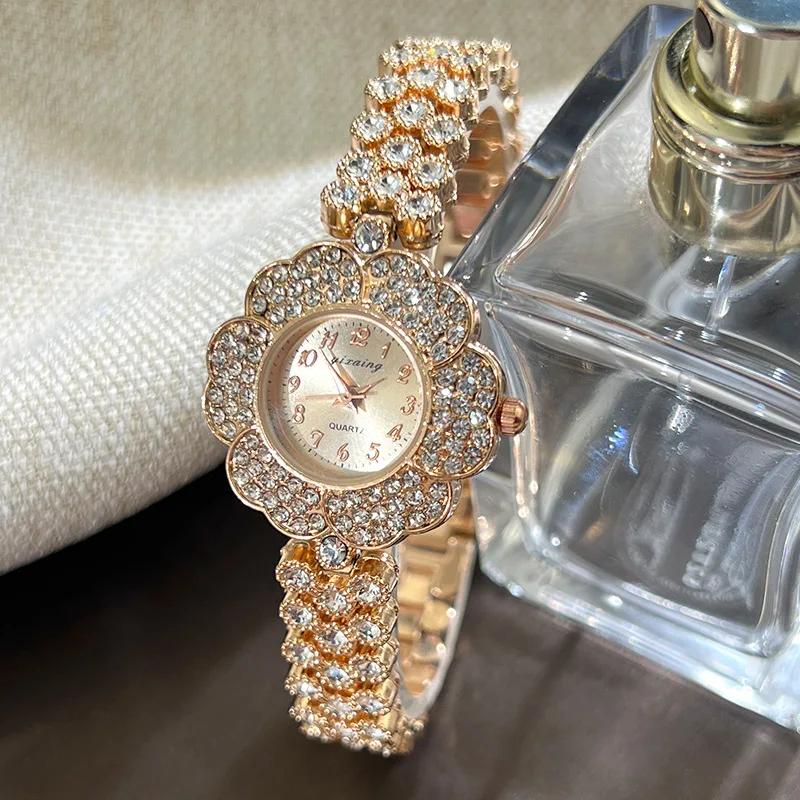 

Flower Watch for Women Watches Luxury Watch Brand Reloj Mujer Watch Bracelet Set Diamond Steel Band Ladies Clock Femme Reloj розового золота