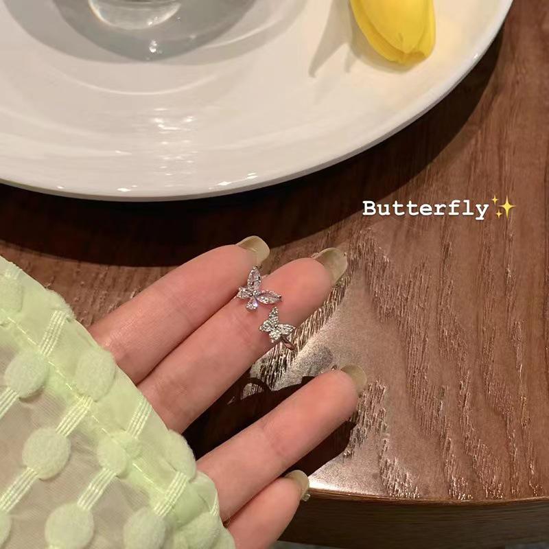 Korean Style Butterfly Zircon Ring - Adjustable, Light Luxury Index Finger Ring for Women