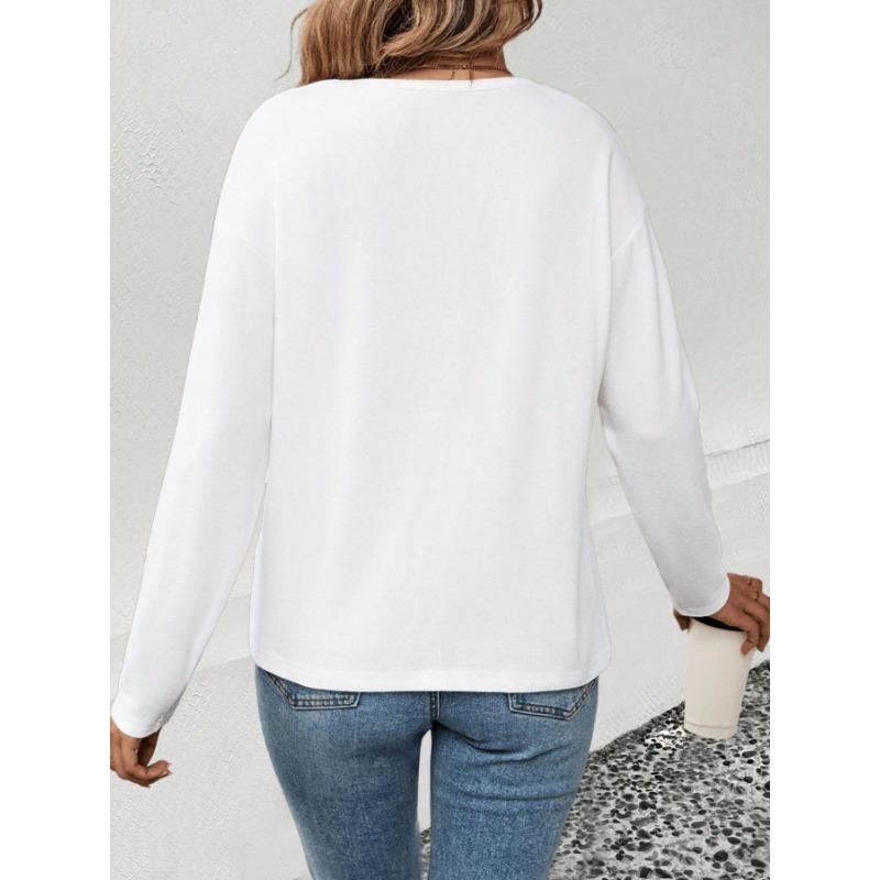 Women V Neck Long Sleeve Casual Heart Print T Shirt