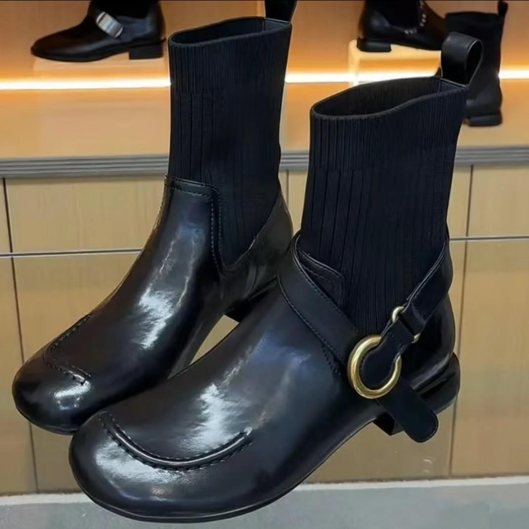 

Универсальная и удобная женская обувь ретро с круглым носком ботинки Мартина женские осенне-зимние новые вязаные эластичные ботинки-носки стройнящие на низком каблуке sho 40