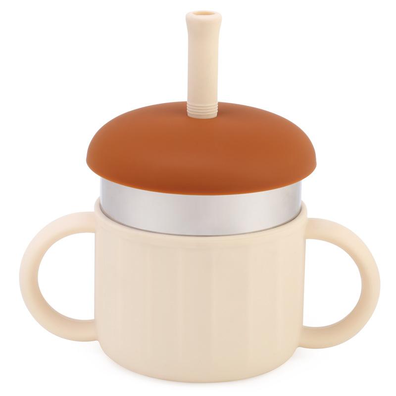 6-Month-Old Baby Anti-Choke Duckbill Cup Feeding Bottle Baby Straw Drinking Water Anti-Choke Stainless Steel Children's Water Cup