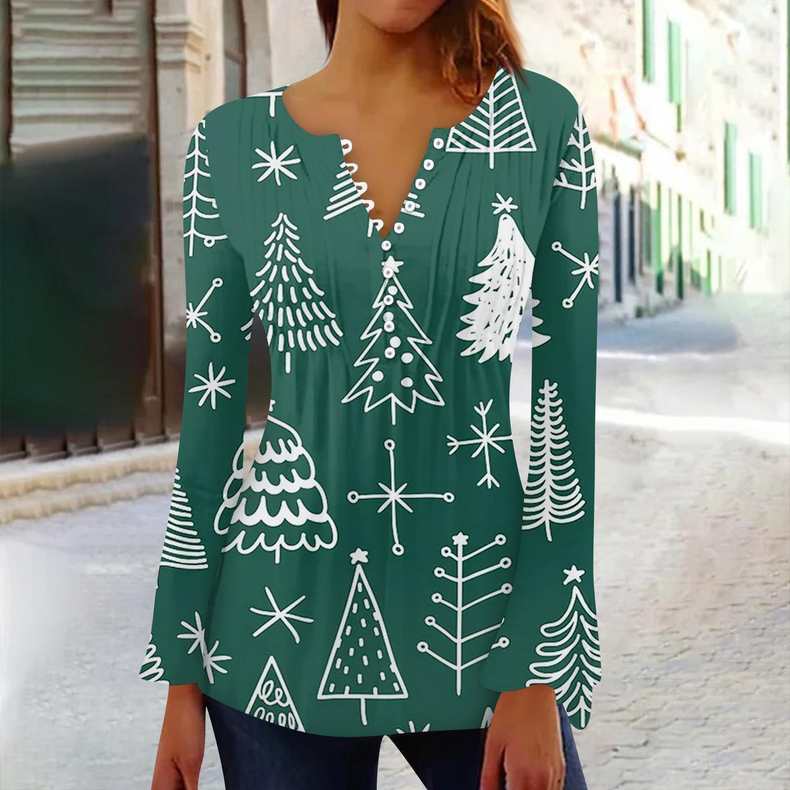 

Женская футболка с длинным рукавом и воротником-колоколом с рождественским принтом и тонким топом XL