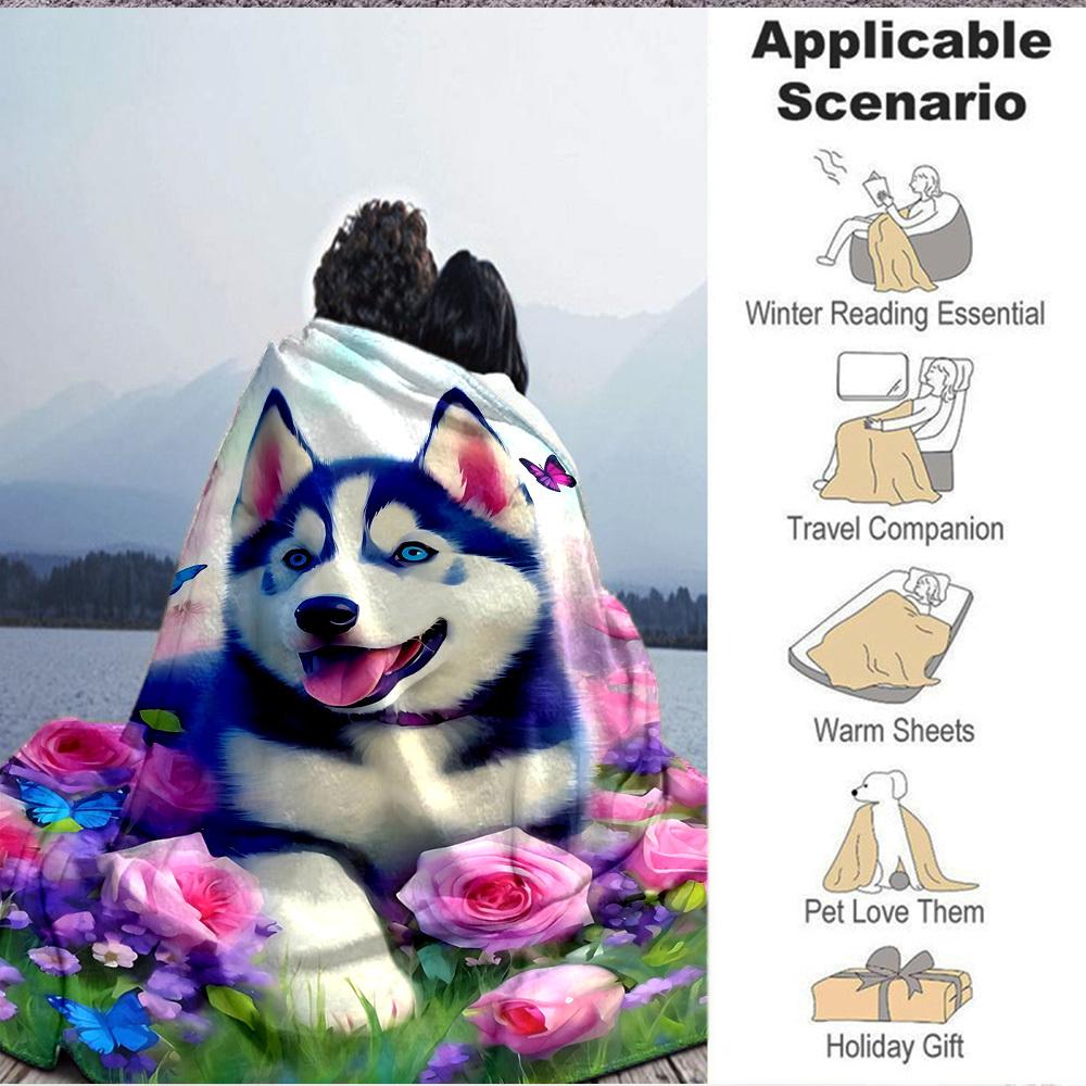 1pc Husky Puppy Blanket Lightweight Blanket Throw Blanket For Sofa, Bed, Travel, Camping, Livingroom, Office, Couch, Chair yy251010053