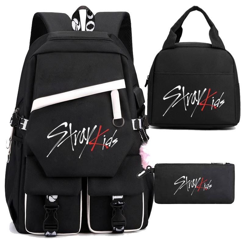 Stray Kids Backpack Lunch Bag Pencil Case Oxford Cloth Student Set For Daily Use