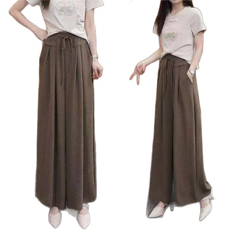 Women's Retro Drapey Wide-Leg Pants: Slimming, Elegant Straight-Leg Trousers for Spring/Summer 2025