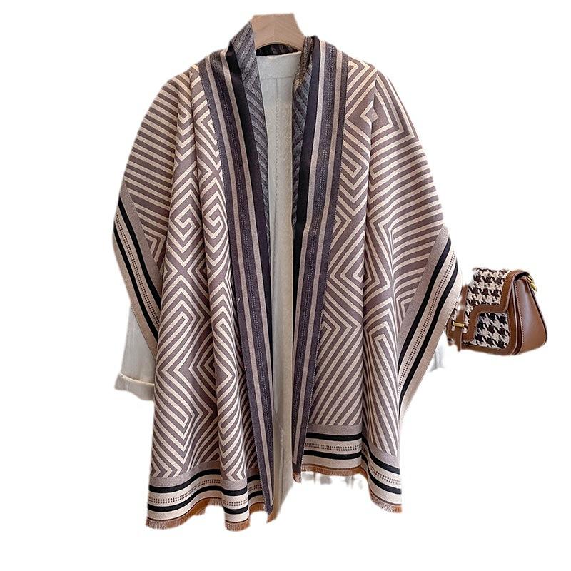 Winter Geometric Striped Imitation Cashmere Scarf Women'S Fashion Korean Version Ins Thickened Warm Travel Dual-Purpose Shawl