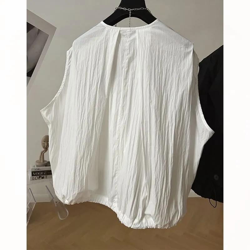 Dámská letní jednobarevná volná ležérní bezrukávová bunda plisovaná tenká vesta