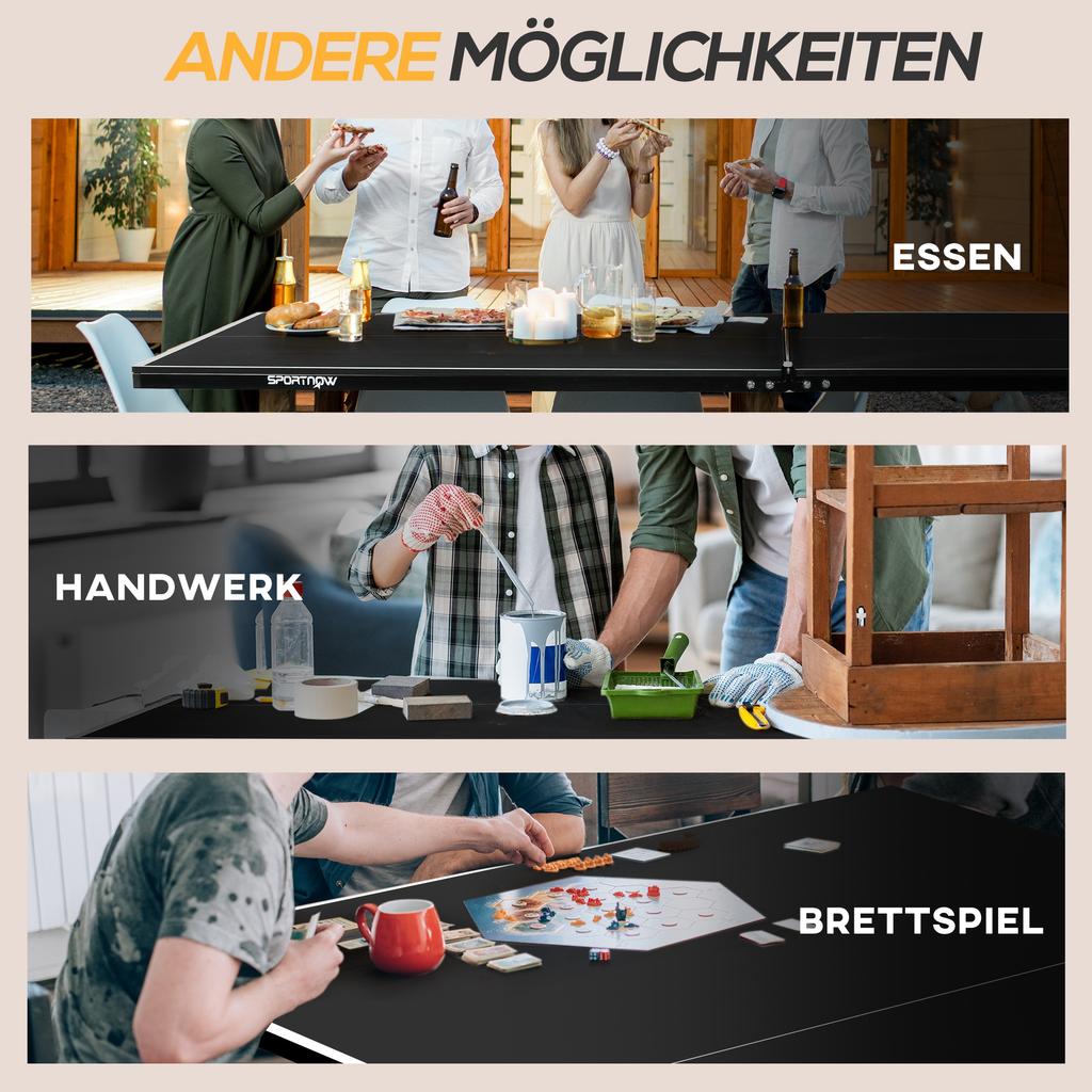 Table Tennis Table, Foldable, 8 Wheels, Powder-Coated Steel Frame, MDF, 274 X 152.5 X 76 Cm, Black