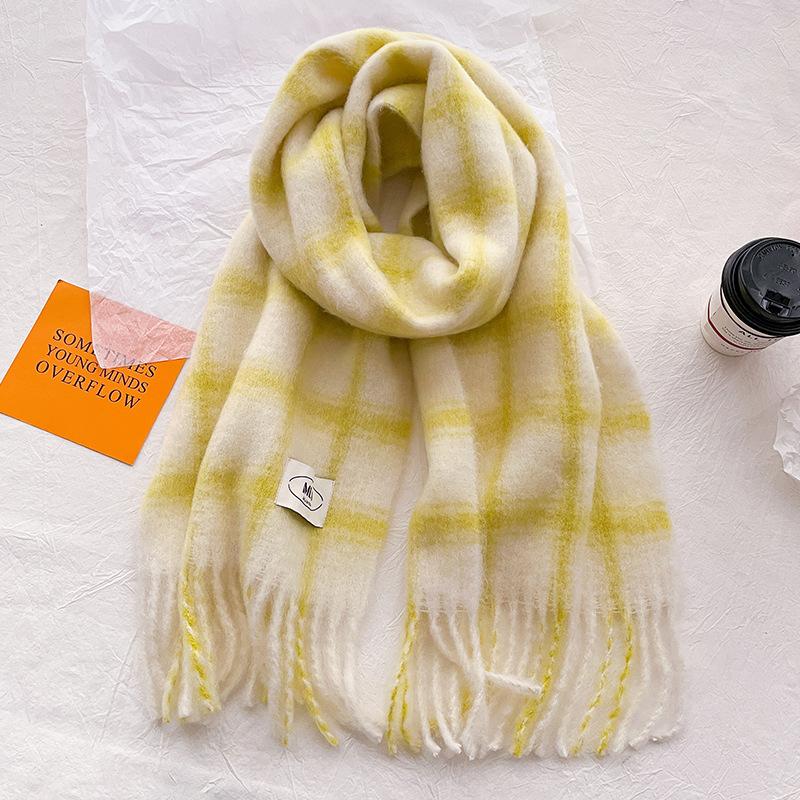 Women's Wool Plaid Scarf Winter Thickened Versatile Shawl Plush Scarf