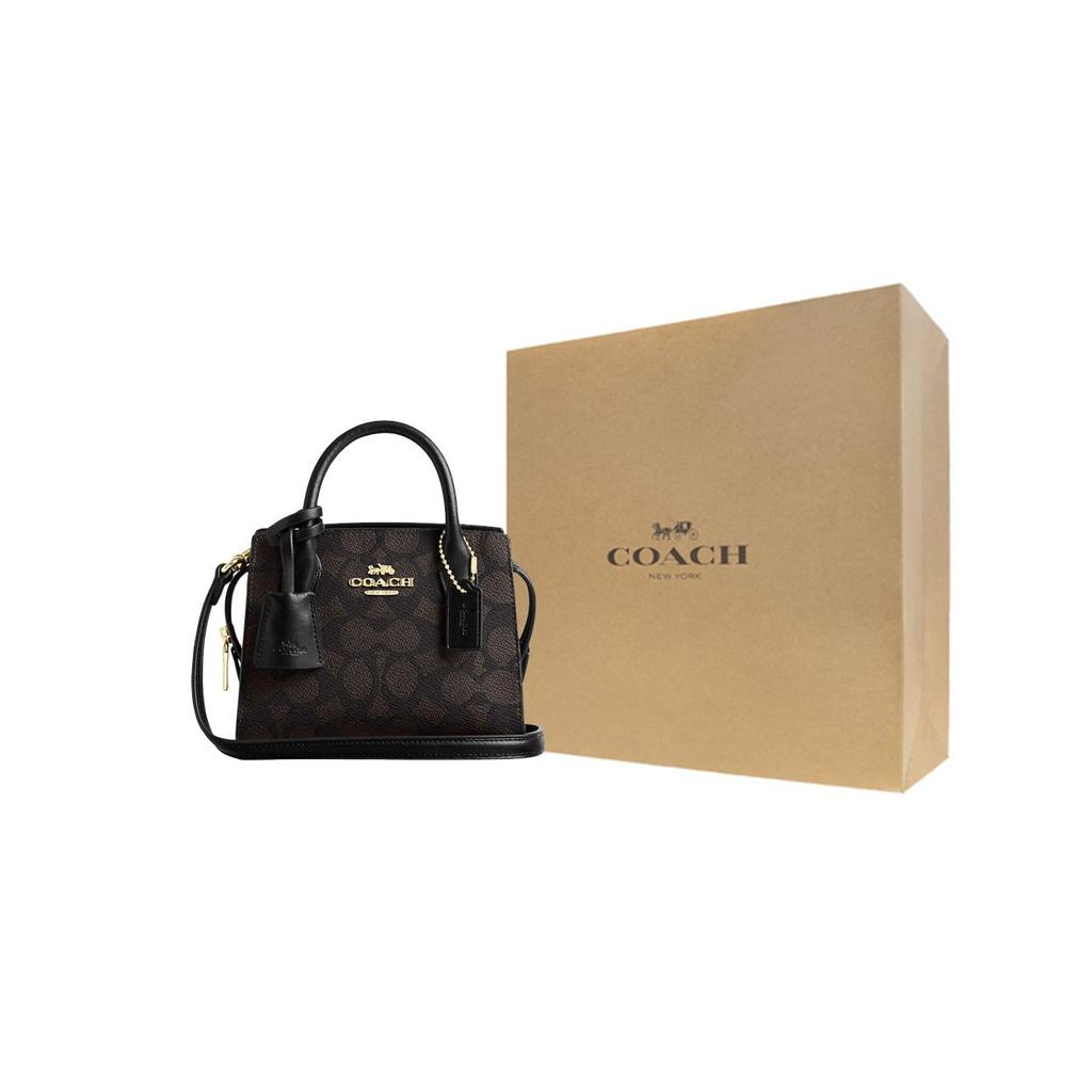 Coach Andrea 16 Zipper Closure Logo Coated Canvas Mini Shoulder Crossbody Handbag Women handbag Walnut Black CW304-IMXAQ