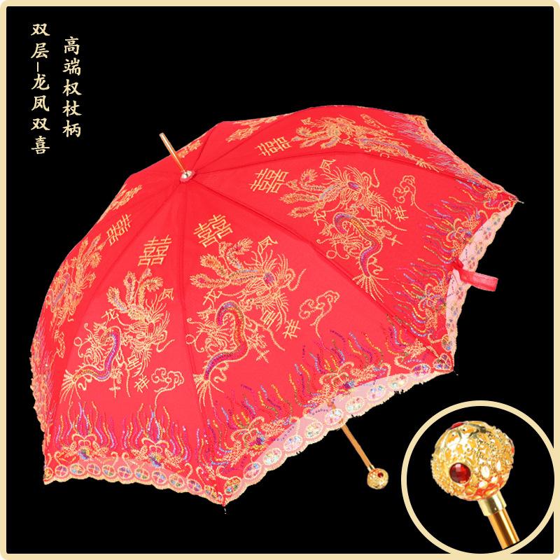 Red Umbrella Wedding Wedding Umbrella Lace Embroidery Chinese Wedding Long Handle Umbrella Retro Wedding Umbrella Bridal Umbrella