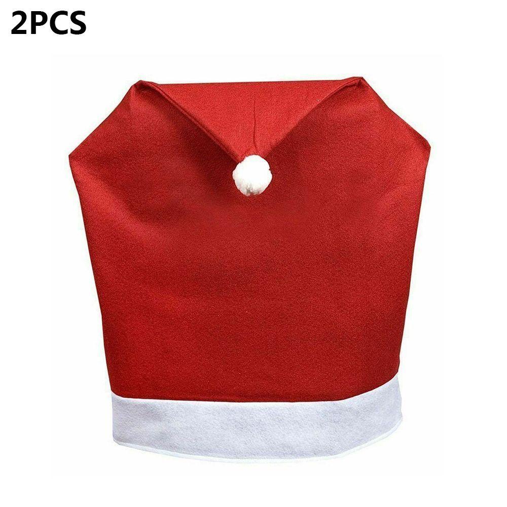

Room Soft Stretch Xmas Decor Christmas Chair Cover Home Decoration Santa Claus Cap Dinner Table 2PCS
