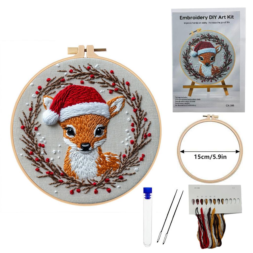 1set Christmas Animal Embroidery Kit, Suitable for Beginners, Includes English Stitch Instructions. DIY Embroidery Craft Material Kit.