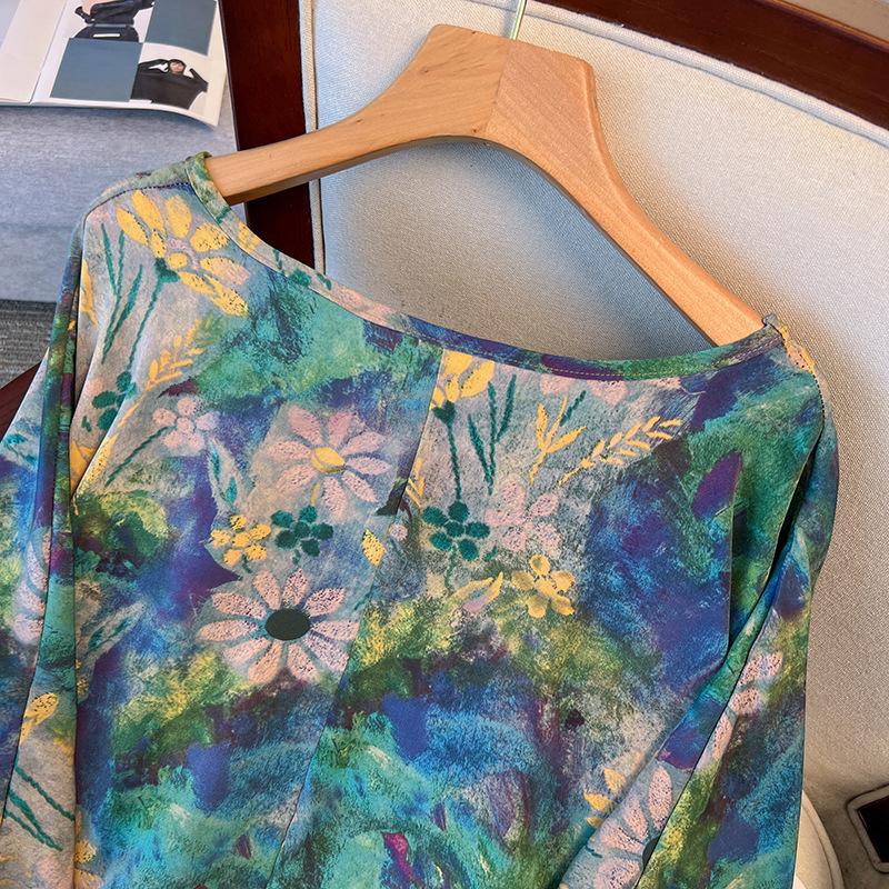 Artistic Retro Plus-Size Short-Sleeve Mid-Length Dress