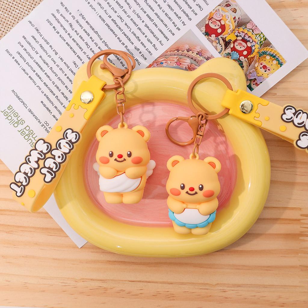 Cute Cartoon Angel And Apron Butter Bear Doll Pendant Keychain For Party Decorations And Travel Souvenirs