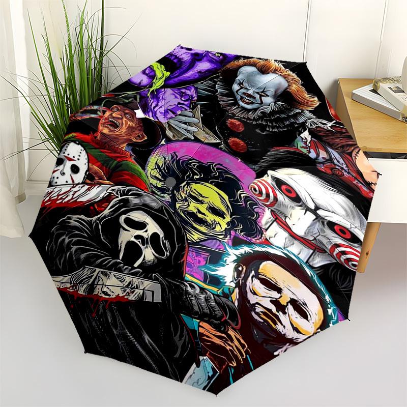 

Horror Icons Themed Automatic Opening and Closing Umbrella, Compact Travel Umbrella, Lightweight and Portable, Suitable for Beach Commuting