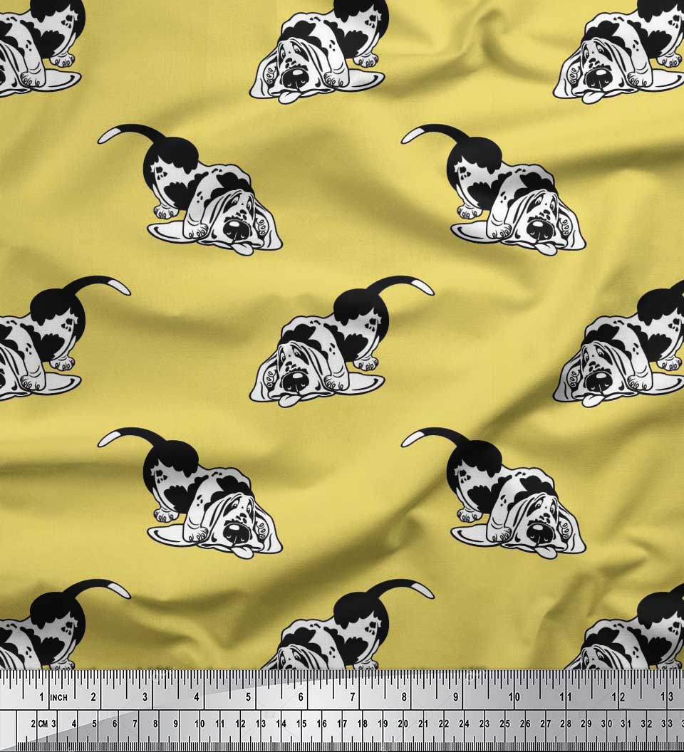 

Soimoi Японія Креп Сатин Тканина Басет Хаунд Собака Принт Швейна Тканина метр 42 дюйма 42 Inch Wide - Poly Crepe жовтий