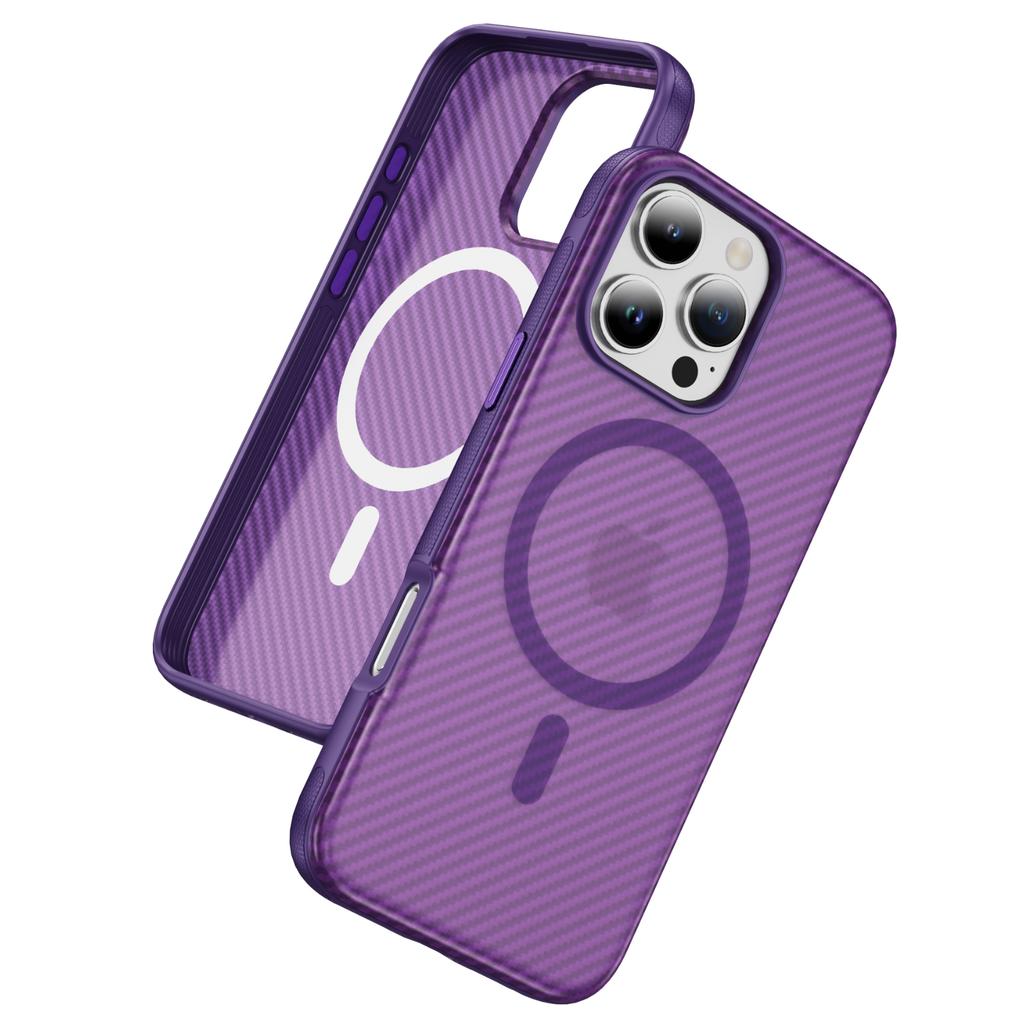 Carbon Fiber Texture Magnetic PC+TPU Frosted Clear Case For IPhone17 Pro Max Air 16 15 14Plus 13 12 for MagSafe Shockproof Cover