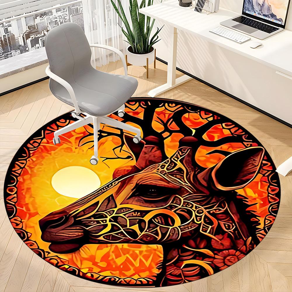 1pc Giraffe Sun Office Round Area Rug, Indoor Mat Suitable For Office, Under Office Chairs Bedroom Living Room Home Decor, Room Deco
