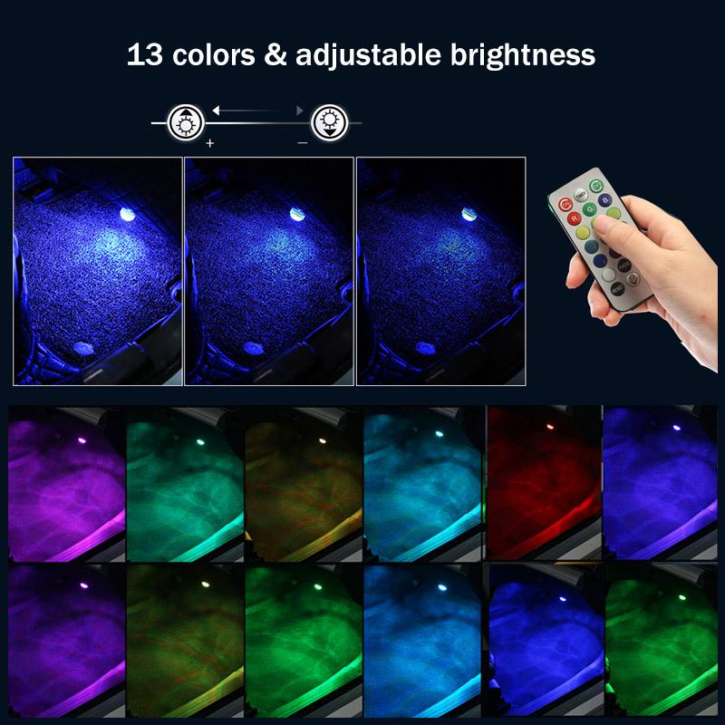 Kablosuz Yapışkanlı LED Araç İç Ortam Işığı Uzaktan Kumanda Dekorasyon Otomatik Çatı Ayak Atmosfer Lambası Pil ile Renkli