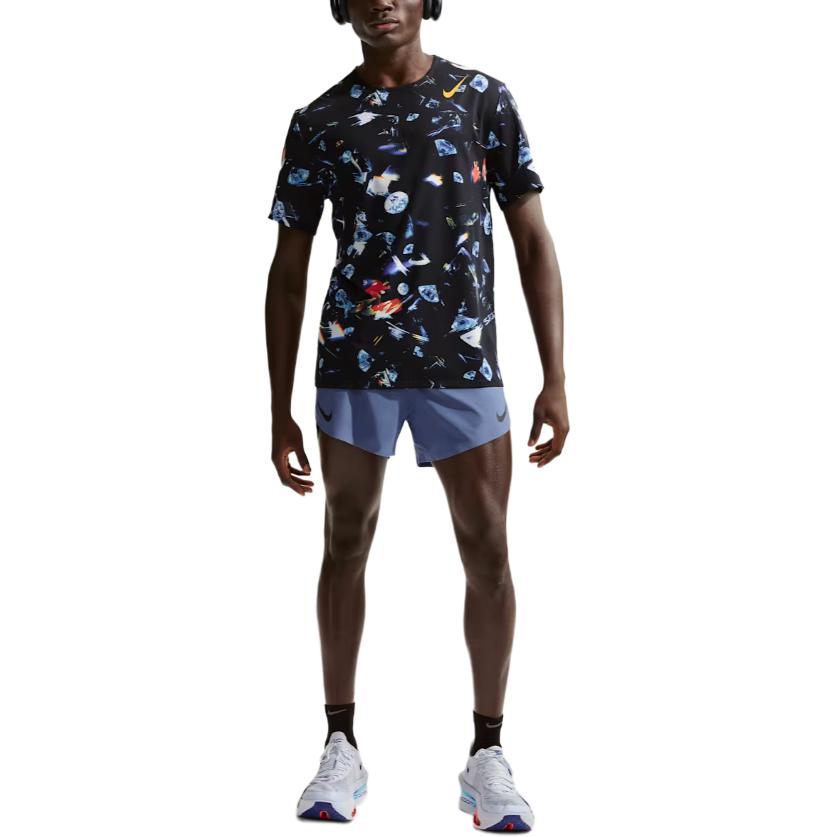 Nike Aeroswift All Over Logo Crew Neck Short Sleeve Running T-Shirt Men Tops Black IH5043-010