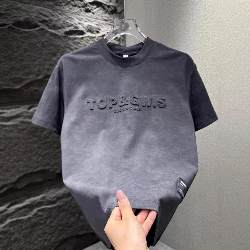 2025 Letní Trendy Minimalistické Batikované Embosované Tričko s Kulatým Výstřihem - Všestranný Ležérní Design s Polovičním Rukávem