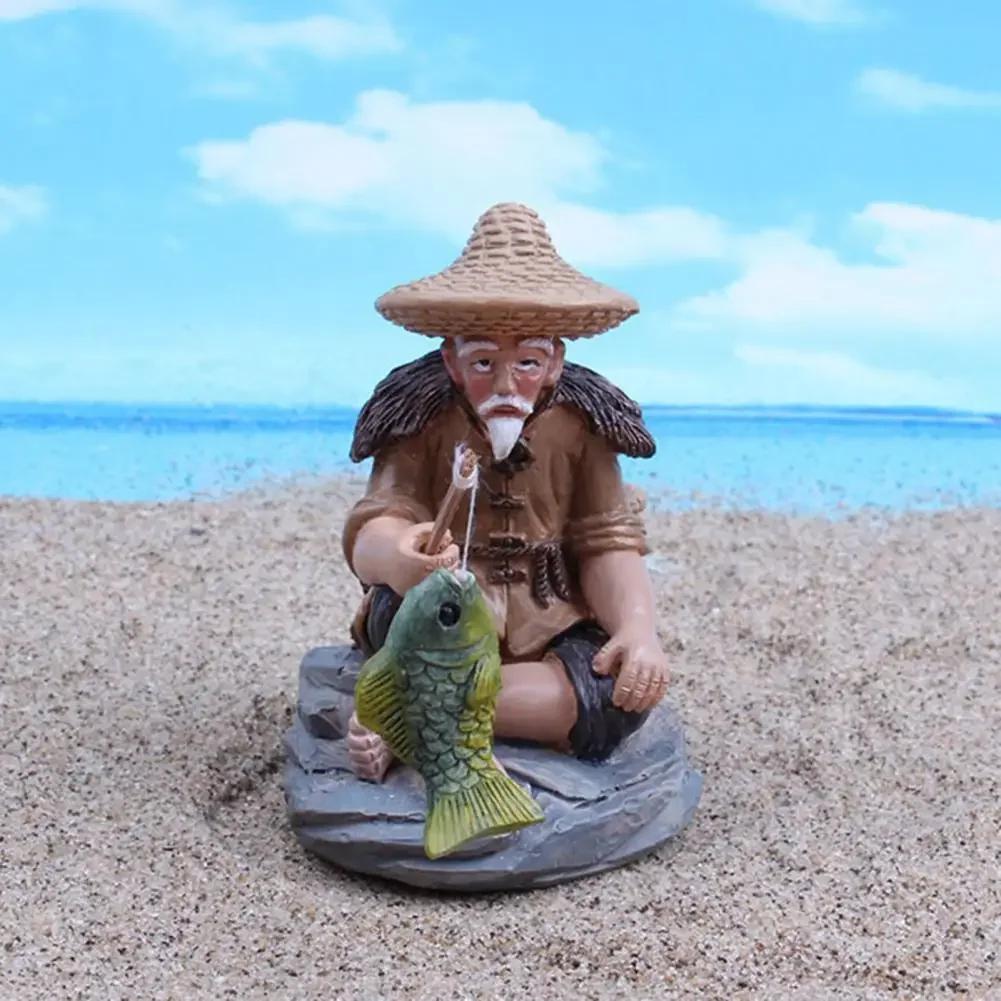 2025 Fisherman The Fish Tank Decoration Mini Fish Tank Aquarium Rockery Home Decor Old Man Fishing Dollhouse Ornaments Drop Ship