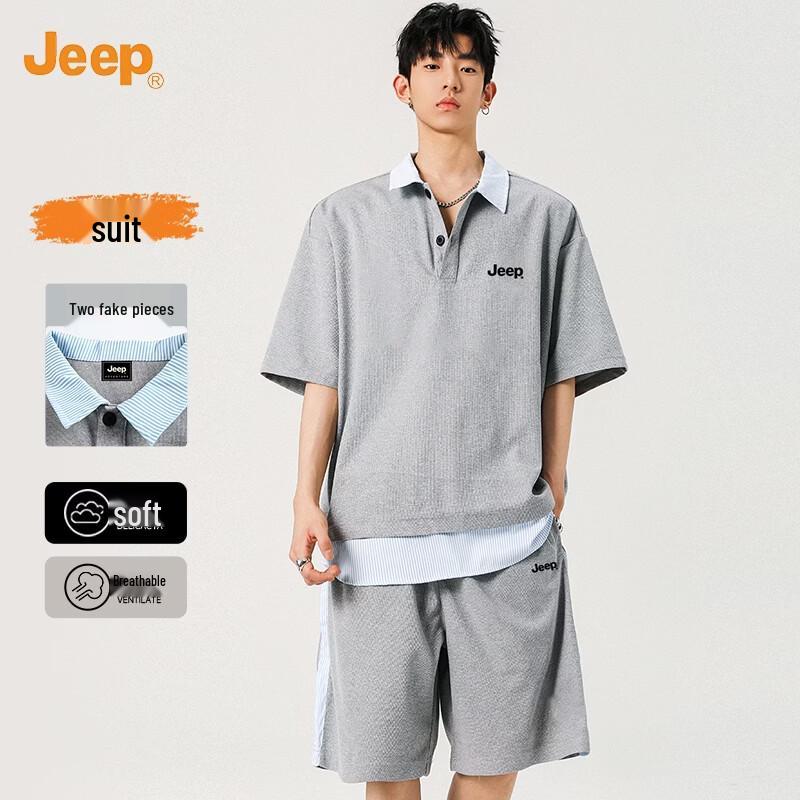 JEEP Men s Faux Two-Piece Polo Set L